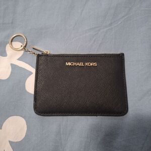 Michael Kors Black Card Holder Jet Set Zip Top Coin Pouch Wallet Keychain